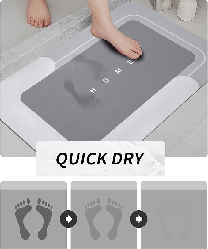 Housego 3PCS Absorbent Bath Mat Magic Rug Sets, Quick Drying Bath Mat Non-Slip Floor Rug Rubber Backed for Bathroom Kitchen Shower Sink (16.9''x23.6''+19.7''x23.6''+19.7''x31.9'', Light Gray)
