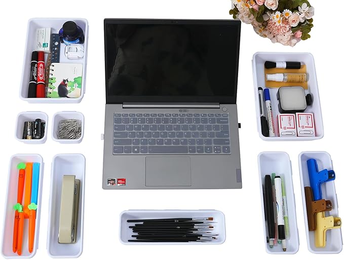 25 PCS White Drawer Organizer Set, 4 Size Interlocking Plastic Storage Bins for Office Supplies, Jewelry Makeup Vanity, Bathroom Kitchen, Home Organization Closet, Gadgets Small Items