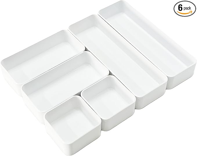 RAUVOLFIA Plastic Drawer Organizers Set, 3-Size Versatile Bathroom and Vanity Drawer Organizer Trays, Storage Bins for Makeup, Bedroom, Kitchen Gadgets Utensils and Office