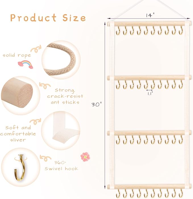 POVETIRE Headband Holder Head Bands Organizer for Girls, Headbands Hair Accessories Organizer Storage Wall Hanging Decor for Girls Room