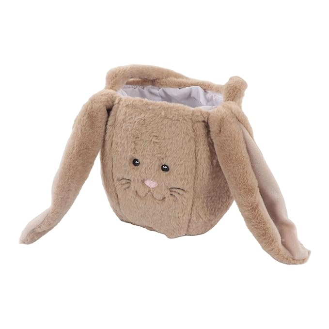 Plush Easter Bunny Basket, Children Easter Basket, Cute Cartoon Bunny Bag with Long Ears, Soft Plush Easter Egg Collector for Kids Easter Party Gift (Coffee)