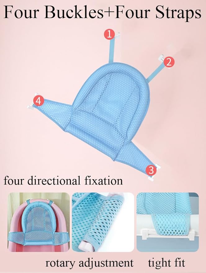 Adjustable Baby Bath Support Mesh Sling Non-Slip Infant Bathtub Shower Net Breathable Newborn Bath Cushion Pad Quick Drying Bathing Sling for Toddler Aged 0-3 (No Bathtub)