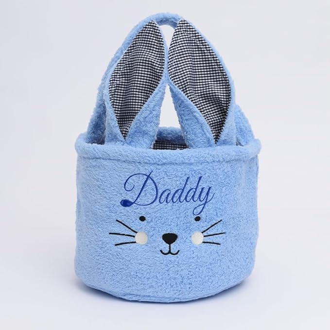 Personalized Easter Bunny Basket Bulk for Kids Blue Plush Easter Bunny Basket with Handle Egg Hunting Basket for Used for Resurrection Party Supplies