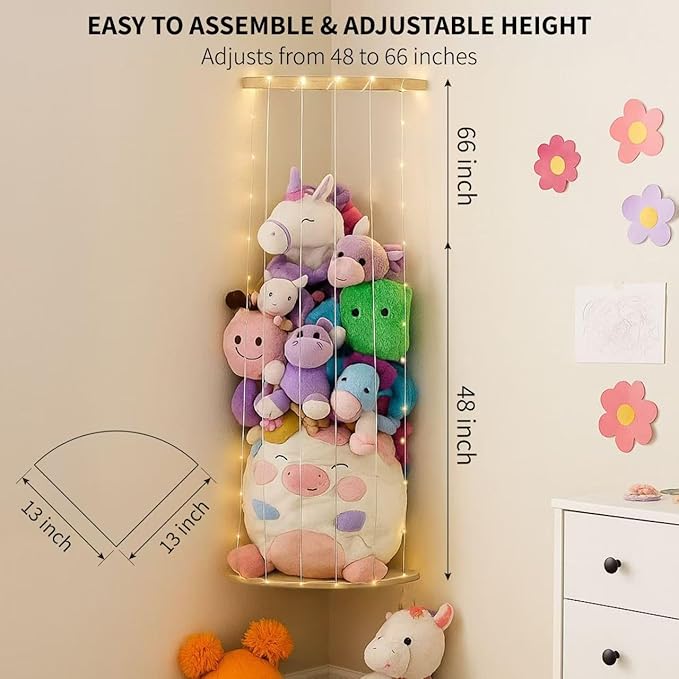 PUTSKA Nursery Furniture Hanging Organizer – Wall Mounted Stuffed Animal Storage for Baby Room, Corner Plush Collection Display & Nursery Organization System, Space-Saving Vertical Storage - Plain