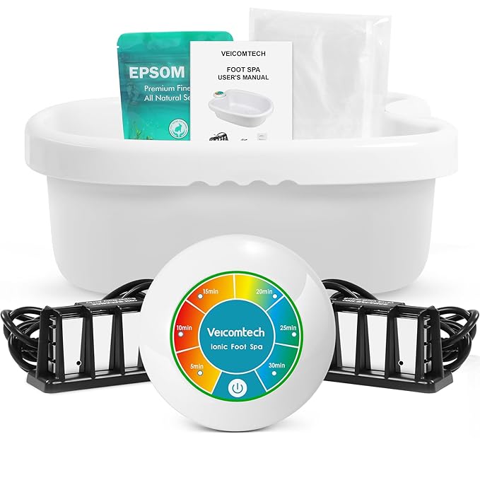 Ionic Foot Bath Detox Machine, Foot Detox Machine at Home/Salon, Ionic Foot Spa with Upgraded Durable Basin, 2 Super Duty Arrays, 1 Epsom Salt, 10 Liners (Colorful)