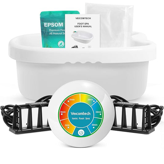 Ionic Foot Bath Detox Machine, Foot Detox Machine at Home/Salon, Ionic Foot Spa with Upgraded Durable Basin, 2 Super Duty Arrays, 1 Epsom Salt, 10 Liners (Colorful)