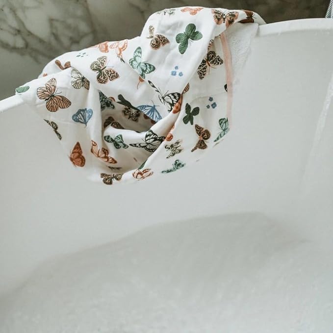 Little Unicorn Hooded Bath Towel | Absorbent Cotton & Terry Blend | Larger Size for Baby & Toddlers, 1-6 Years (Butterflies)
