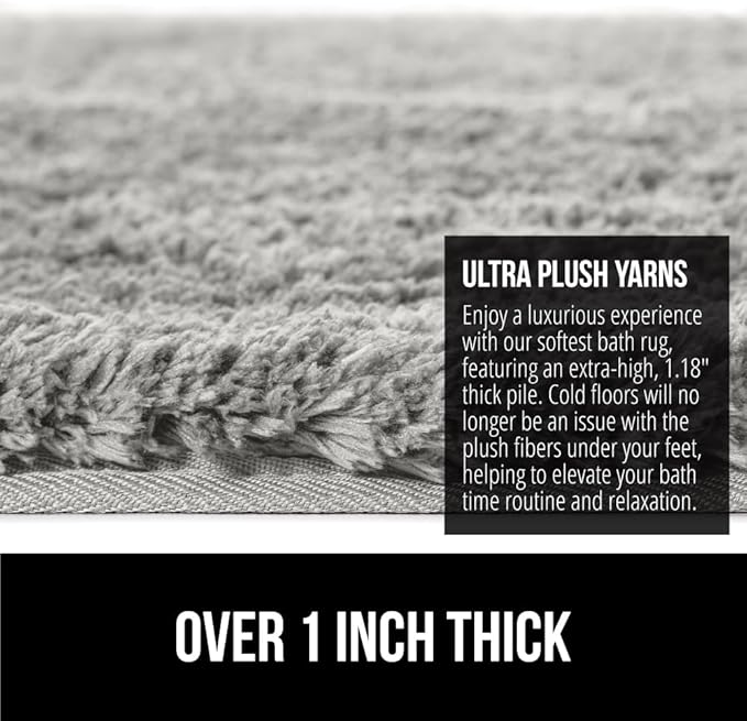GORILLA GRIP Bathroom Rugs, 60x24, Ultra Soft Absorbent Mat, Thick Plush Bath Rug, Machine Washable, Microfiber Quick Dry, Mats for Shower, Bathtub and Floor, Home Decor Accessories, Light Gray