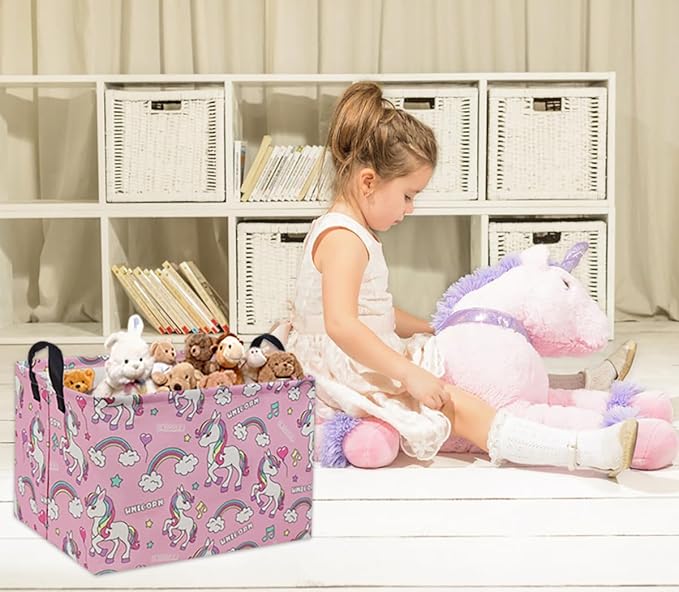 Rectangular Unicorn Basket Kids Basket Pink Baby Storage Basket Cute Kids Toy Storage Bin Organizer Shelf Book Basket Unicorn Room Decor(Pink Unicorn)