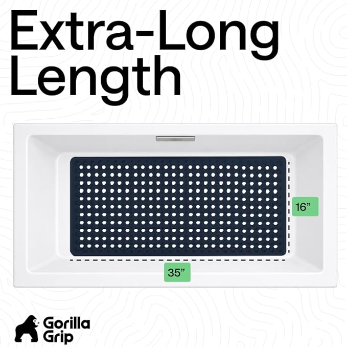 GORILLA GRIP Patented Bath Tub Shower Mat, Machine Washable Bathtub Floor Liner Mats, Suction Cups and Drain Holes to Keep Tubs Clean, Soft on Feet, Bathroom Essentials, 35x16 Inch, Navy Opaque