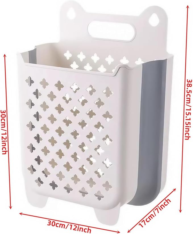 Wall Hanging Laundry Basket,12“ x 7” x 15.1,Collapsible Hanging Laundry Hamper,2Pcak(Light grey)