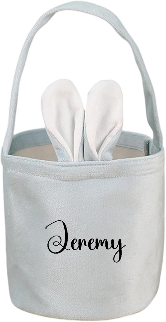 Custom Name Easter Tote Basket Cute Solid Colour Bunny Ears Basket Personalised Easter Bunny Bucket