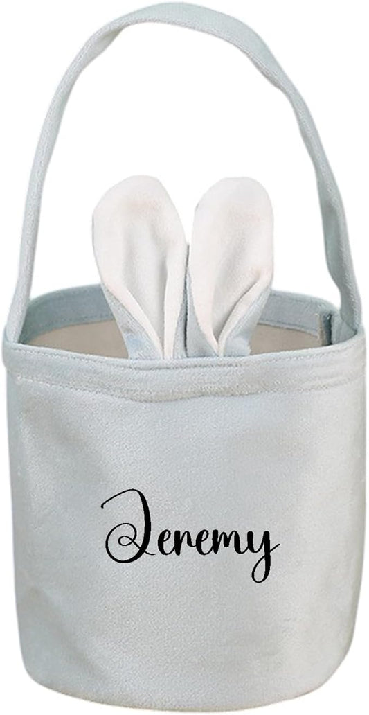 Custom Name Easter Tote Basket Cute Solid Colour Bunny Ears Basket Personalised Easter Bunny Bucket