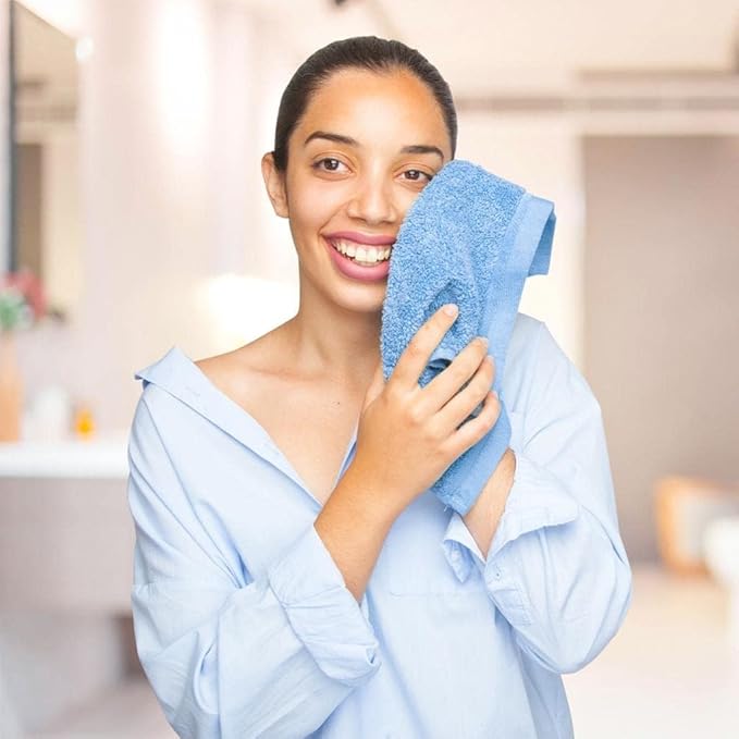 100% Cotton Washcloth Set – Soft, Absorbent Face Towels for Bathroom & Gym Use – Reusable, Durable, Machine Washable Wash Cloths - Multi-Color, 12x12 Inches, Pack of 12