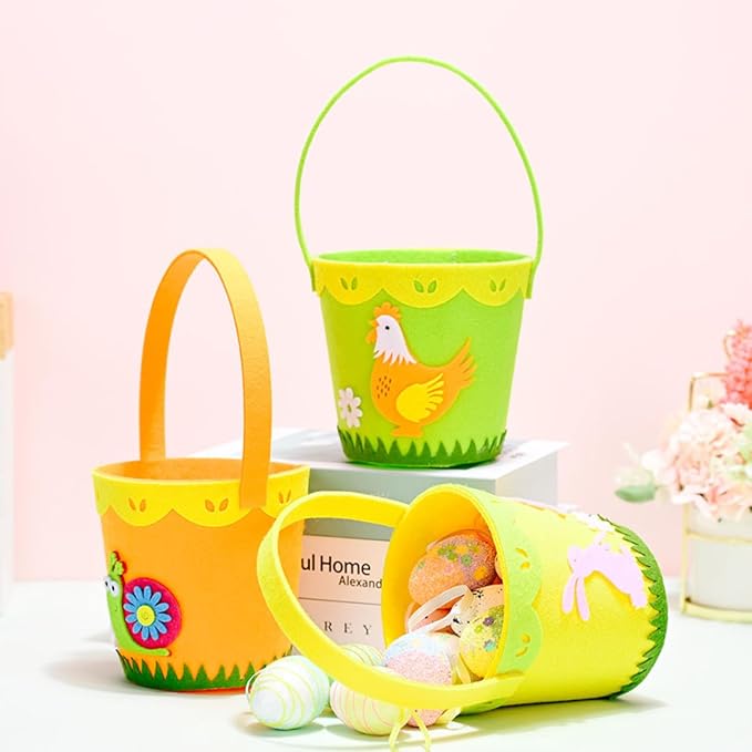 Cabilock Easter Non-woven Fabric Basket Handle Cute Cartoon Storage for Boys and Girls for Organizing Toys Snacks and Easter Surprises Lightweight and Portable Design
