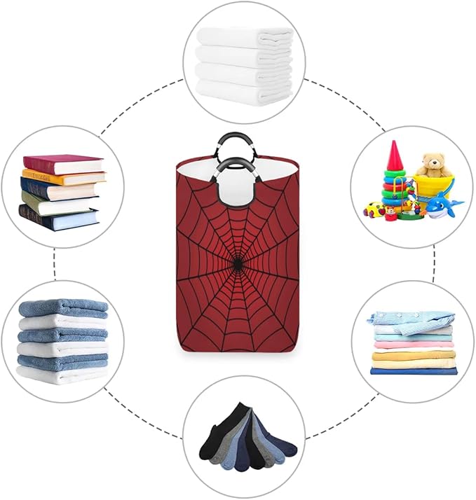 Large Round Laundry Hamper,Spiders Web Red Laundry Basket,Portable Dirty Clothes Toys Organizer Storage Basket Gifts for Nursery Boys Girls Bedroom Bathroom Home Storage