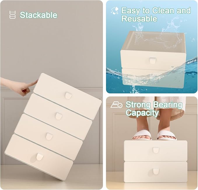 Underwear Organizer Drawer, 1 Cell Plastic Bras Drawer, Stackable Closet Organizer, Storage Box for Socks, Panties, Snacks, Beige