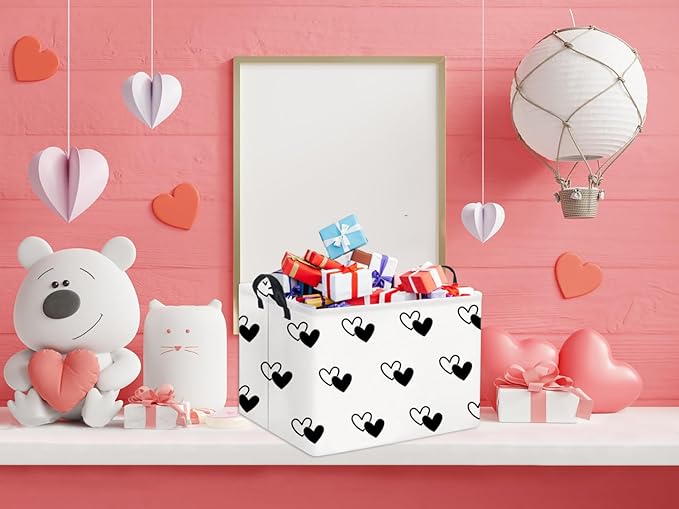 HIYAGON Rectangular Love Heart Basket Empty Baby Girl Basket Kids Storage Bin Organizer Box Valentine Room Decor(Black Regular Heart)
