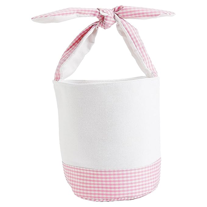 Lillian Vernon Personalized Kids Pink Gingham Easter Bag - 10" Diameter x 10.5"Tall, 100% Polyester Easter Basket, Add Initials or a Name, Easter Treat Bag
