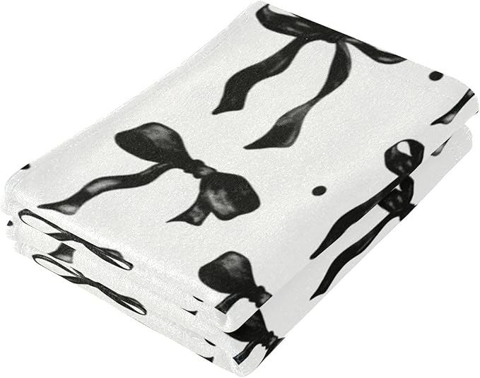 2 Pcs Black and White Bows Hand Towels for Bathroom,Soft Absorbent Cute Black Girly Bow Aesthetic Decorative Dish Towels for Kitchen,Quick Dry Guest Bathroom Towels for Face,Shower 14"x28"