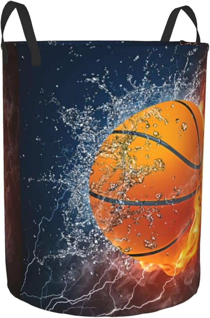 Sport Basketball Ball Round Laundry Hamper Storage Basket Toys Clothes Organizer Bin For Home Bathroom Bedroom Dorm Nursery, 38l