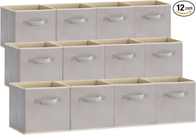Lifewit Storage Cubes, Foldable Decorative Fabric Storage Baskets for Organizing Home Organizers with Handles for Shelves, Closet, 11 Inch Bins, 18L Light Gray, 12 Packs