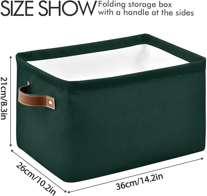 YETTASBIN Hunter Green Solid Color Storage Basket 1pc, Large Collapsible Toys Clothes Organizer, Durable Canvas Storage Bin with Handle for Shelves Closet Laundry Home Office Decor