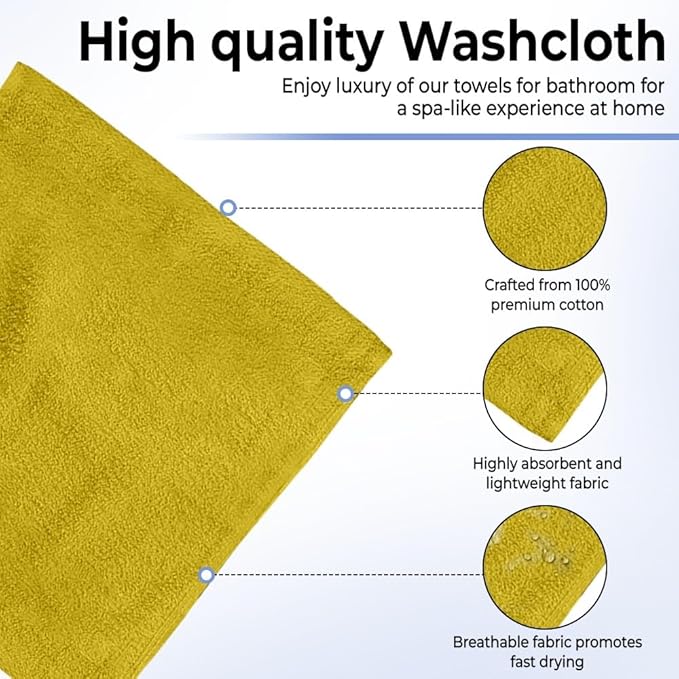 100% Cotton Washcloth Set – Soft, Absorbent Face Towels for Bathroom & Gym Use – Durable & Reusable Wash Cloths - Butterfly (Multi-Color), 12 x 12 Inches, Pack of 24