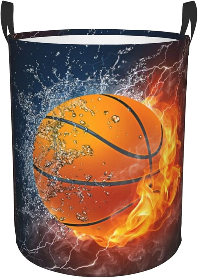 Sport Basketball Ball Round Laundry Hamper Storage Basket Toys Clothes Organizer Bin For Home Bathroom Bedroom Dorm Nursery, 38l