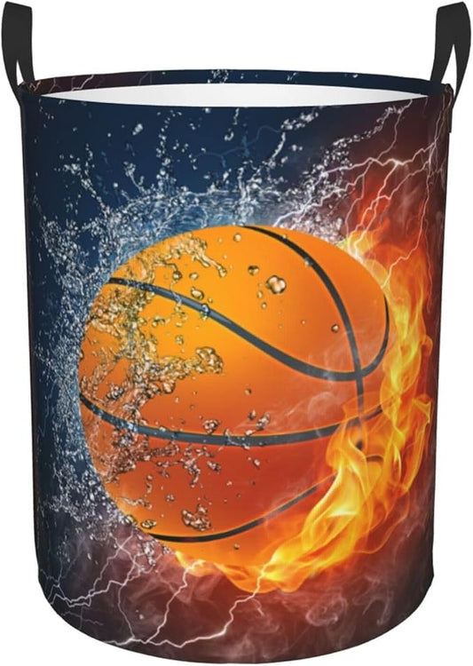 Sport Basketball Ball Round Laundry Hamper Storage Basket Toys Clothes Organizer Bin For Home Bathroom Bedroom Dorm Nursery, 38l