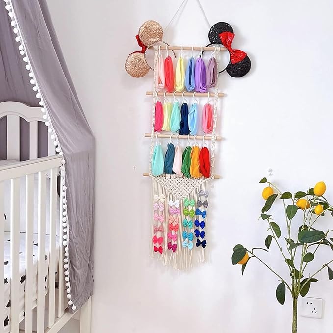 YOcity Headband Holder Organizer for Girls Baby Hair Bow Holder Hair Clips Accessory Organizer Macrame Hanging Decor for Nursery Baby Toddler Girls Room S