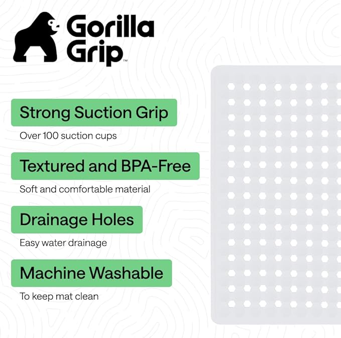 GORILLA GRIP Patented Square Shower Stall Mat, Small Bathtub Floor Mats for Stand Up Showers, Suction Cups and Drainage Holes, Machine Wash, Soft on Feet, Bathroom Accessories 21x21 Inch, 2 Pack White