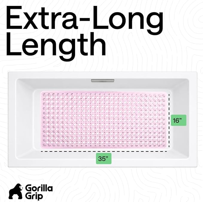 GORILLA GRIP Patented Bath Tub Shower Mat, Machine Washable Bathtub Floor Liner Mats, Suction Cups and Drain Holes to Keep Tubs Clean, Soft on Feet, Bathroom Essentials, 35x16 Inch, Black
