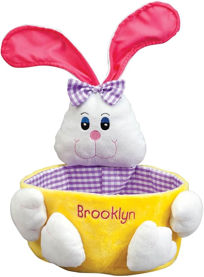 Miles Kimball Custom Plush Girl Easter Bunny Basket Tote, 11” High