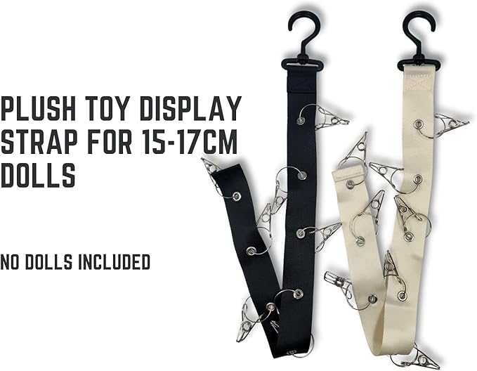 Plush Toy Display Strap for 15-17cm Blind Box Style Dolls, Stuffed Animal Hanging Chain with 8 Clips, Wall & Over Door Organizer (No Dolls Included) (2-Pack Black)