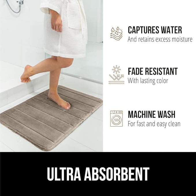 GORILLA GRIP Memory Foam Bath Mat, Soft Absorbent US Designed Bathroom Rug, Gripping Dots Machine Washable Bathmat, Cushioned Floor Mats, Shower Sink Rugs Room Décor Accessories, 36x24 Taupe
