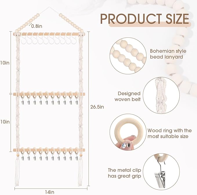 POVETIRE Pacifier Clip Holder Bibs Organizer, Neutral Bibs Holder Baby Bandana Drool Cloths Organizer Storage Hanging Wall Decor for Nursery Newborn Infant Girls and Boys Room