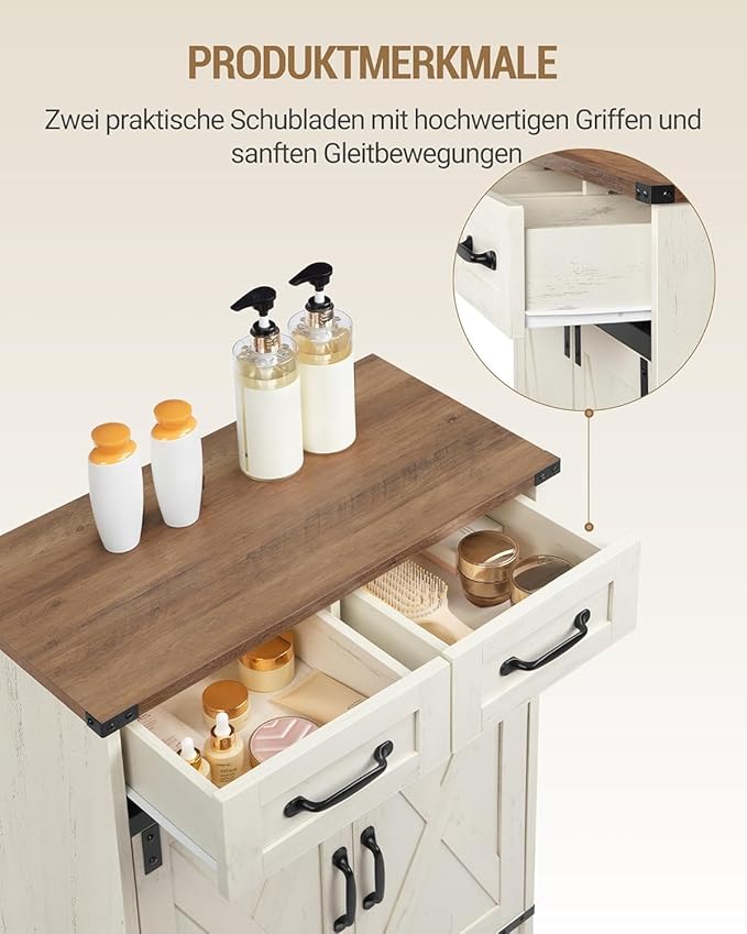 Bathroom Storage Cabinet, Freestanding Bathroom Floor Cabinet with Drawers & Doors, Farmhouse Buffet Cabinets with Adjustable Shelf, for Kitchen, Living Room, Entryway, White Brown SC62414X