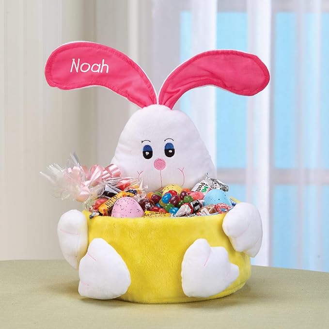 Miles Kimball Custom Plush Boy Easter Bunny Basket Tote, 11” High