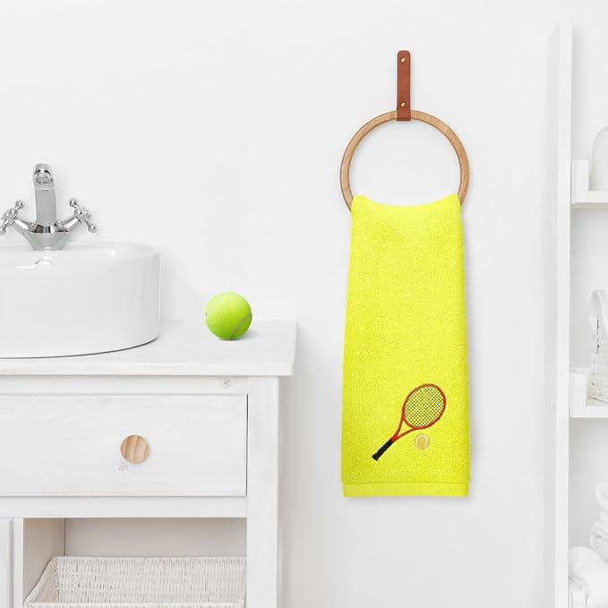 3pcs Tennis Hand Towels Cotton Embroidered Racket Love Bathroom Towels for Women Men Cotton Absorbent Soft Kitchen Towel Tennis Lover Gift for Player Team Sports, 14 x 29 Inch