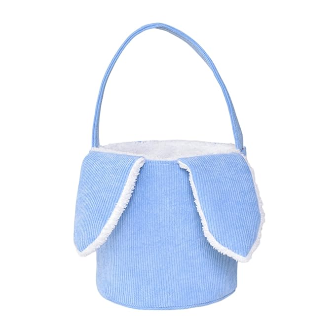 Easter Bunny Basket, Cute Easter Bucket Bags with Rabbit Ears for Easter Eggs Hunting, Plush Easter Bunny Basket, Easter Tote Bags for Candy Storage Decorations (Blue)