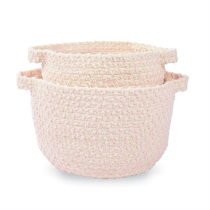 Mud Pie Pink Chenille Rope Basket Set, Small 8" x 11" Dia | Large 9" x 12 1/2" Dia