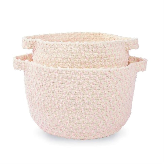 Mud Pie Pink Chenille Rope Basket Set, Small 8" x 11" Dia | Large 9" x 12 1/2" Dia