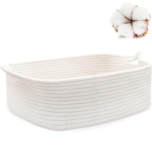 ABenkle Small Storage Basket with Handles, Cotton Rope Woven Dog Cat Toy Bin, Decorative Shelves Closet Organizing for Nursery Laundry Bedroom, 14.2''x 11''x 5.1''