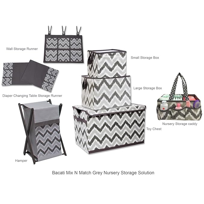 Bacati Mix and Match Nursery Fabric Storage Caddy with Handles, Grey