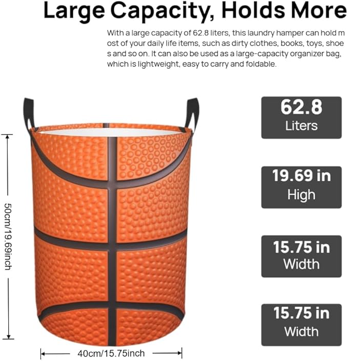 Basketball Laundry Basket Room Décor Hamper Clothes Storage Bucket Toy Organizer Foldable Waterproof Bathroom Laundry Storage Bedroom Large
