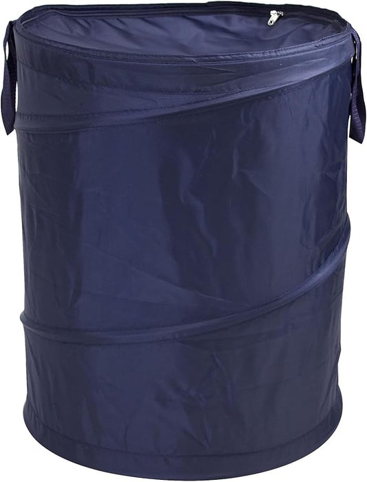 Portable Pop-Up Laundry Hamper with Zipper Lid, Navy Blue, 2-Load Capacity