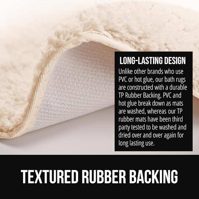 GORILLA GRIP Soft Plush Bathroom Rugs with Textured Rubber Backing, 34 x 24 Absorbent Quick Dry Bath Mat, Machine Washable Shower Mats, Home Décor Accessories, Bathmat Rug Floor Essentials, Ivory