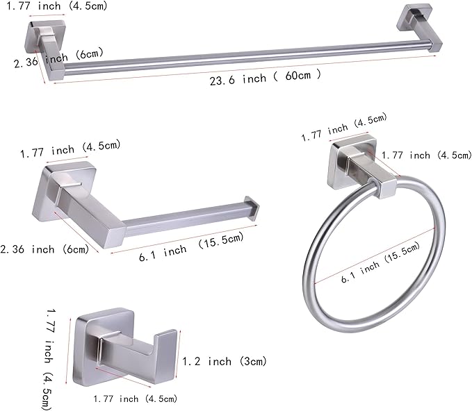 5 Pieces Brushed Nickel Bathroom Hardware Set,Wall Mounted 23.6 inch Towel Bar Set,Towel Rack Set,Toilet Paper Holder, Bathroom Accessories Set
