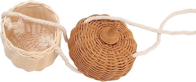 Fdit Kids Rattan Storage Basket Bag, Hand Woven Pine Cone Shaped Basket for Boys Girls Home Decor Storage Box Photography Props (Small Shoulder Bag)